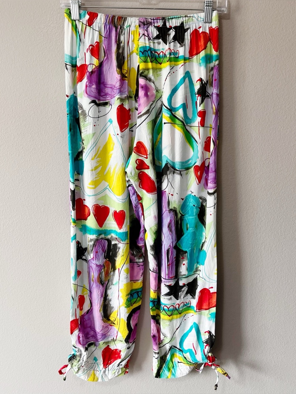 Jams World Hawaii Love Potion Colorful Heart Star Print Cropped Tie Hem Pant XS - Picture 5 of 9